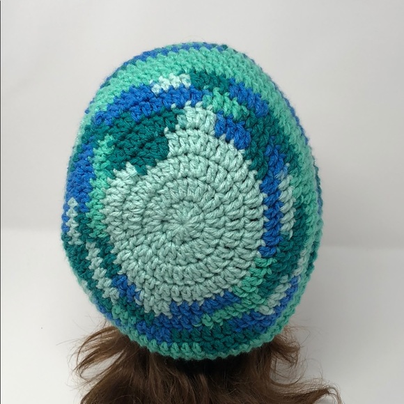 Slouchy beanie hat adult or teen blue green New hand crochet by me - Picture 3 of 4